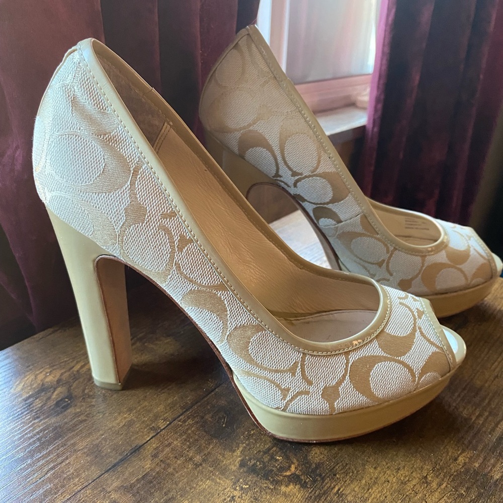 Coach Beige Peep-Toe Heels